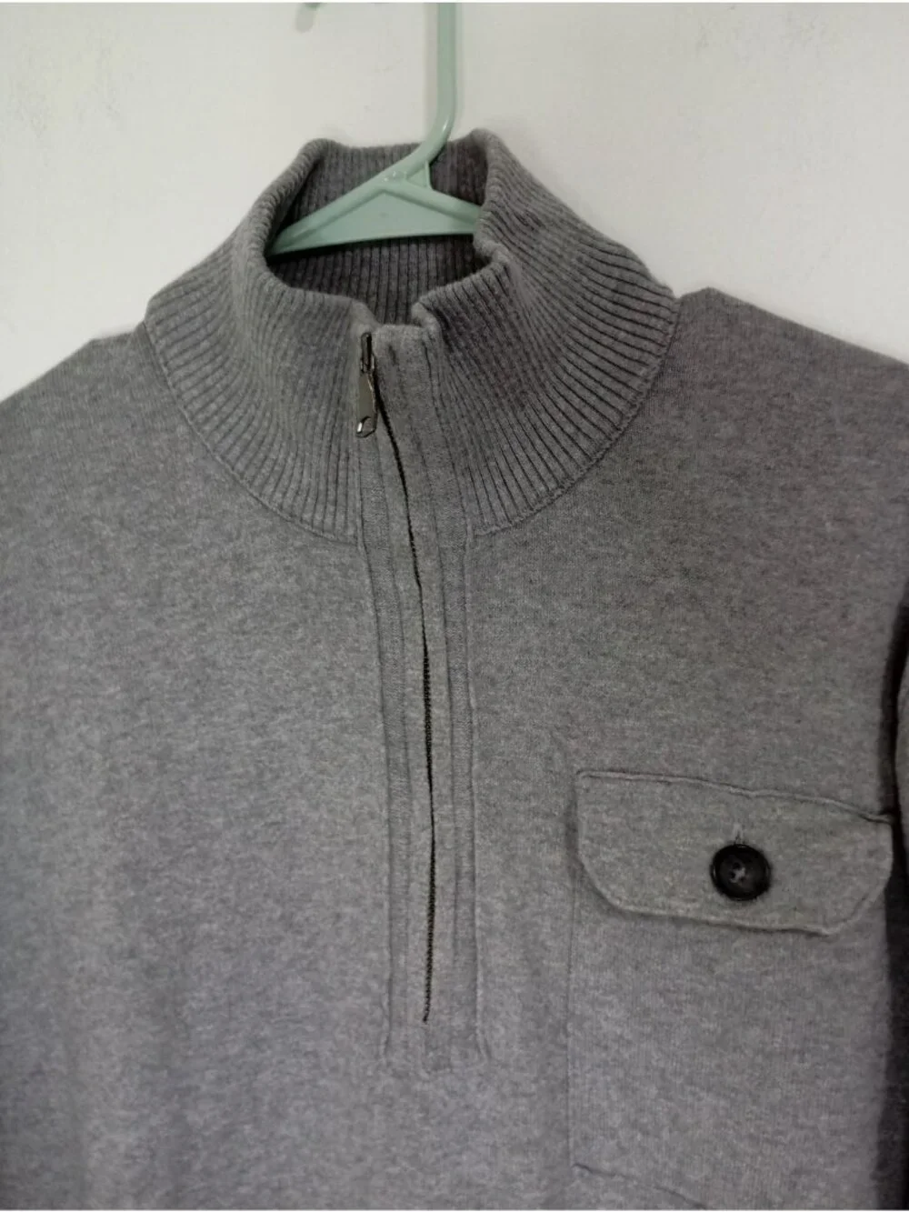 Banana Republic Sweater Gray 1/4 Zip100% Cotton With Chest Pocket Size L Mens